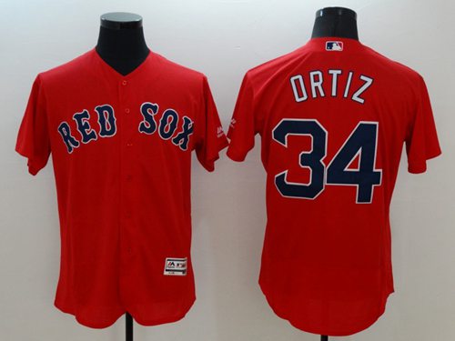 Red Sox #34 David Ortiz Red Flexbase Authentic Collection Stitched MLB Jersey - Click Image to Close